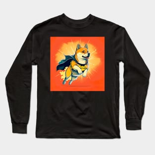 Shiba Inu Dog Super Hero Style Drawing Illustration Long Sleeve T-Shirt